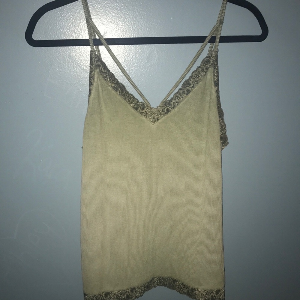 Green Lace Ribbed Tank Top//American Eagle